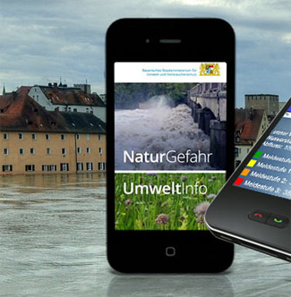 Bild eines Mobiltelefons,, das die Startseite der App naturgefahren zeigt